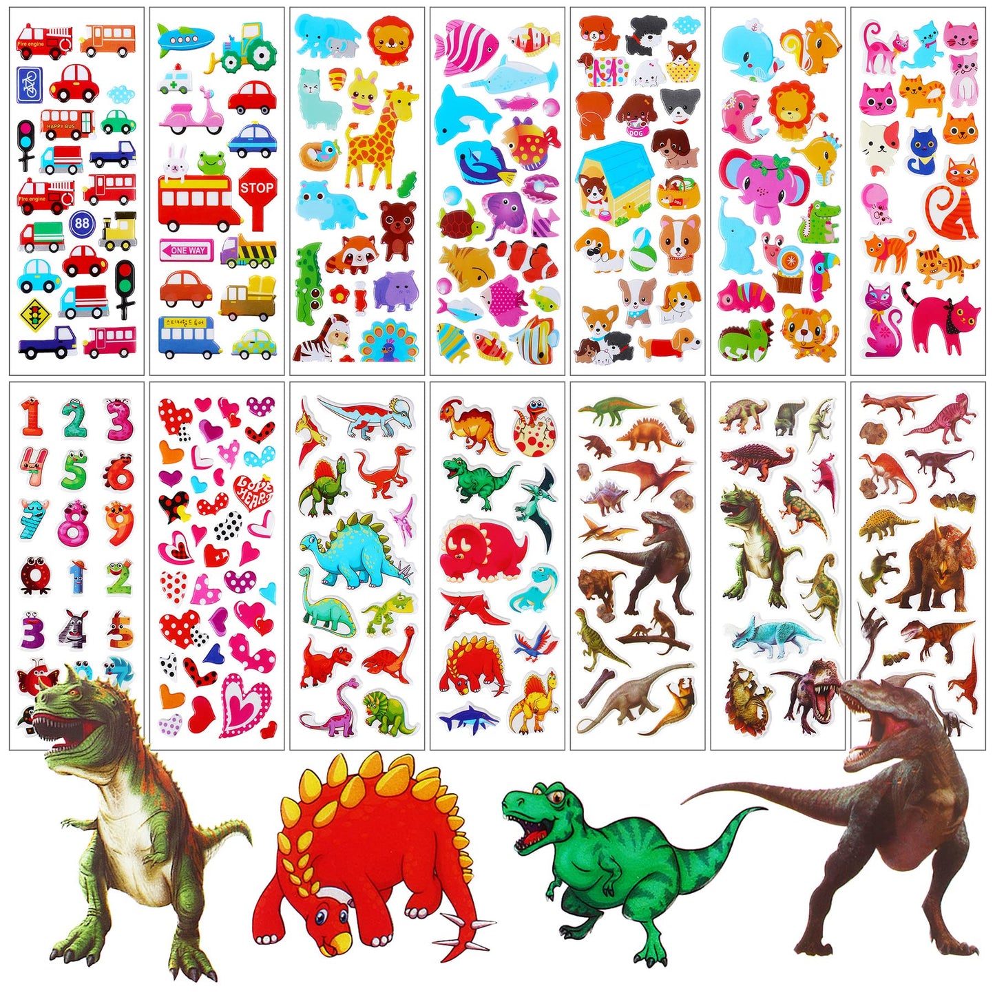 Upins 14 Diffrent Sheets (200+Count) Kids Dinosaur 3D Puffy Stickers, Animal Insect Stickers, Craft Scrapbooking For Children