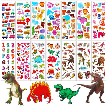 Upins 14 Diffrent Sheets (200+Count) Kids Dinosaur 3D Puffy Stickers, Animal Insect Stickers, Craft Scrapbooking For Children