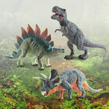 Nkok Wowworld Poseable Dinosaurs Playset Medium 3-Pack Set (T-Rex, Triceratops, Stegosaurus)