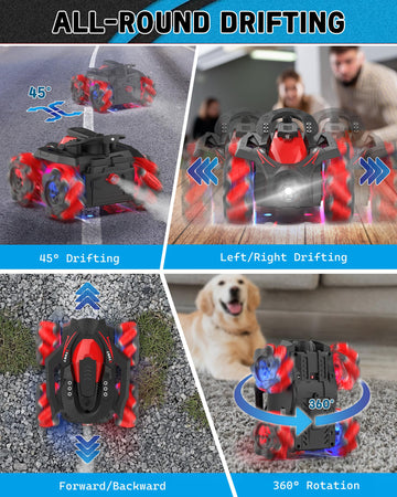 Eulogia RC Stunt Car 360 Upright & Side Rotating Remote Control Car, 4WD All Terrain Car Truck with 2 * 1200mAh Rechargeable Bat
