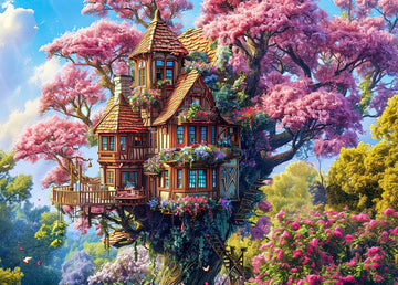 Jigsaw Puzzles for mature-themeds 1000 Piece Puzzle for mature-themeds 1000 Pieces Puzzle 1000 Pieces-Whimsical Tree House and Flowers