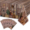 Tiamon 6 Pcs Western Party Tablecloth Western Cowboy Table Cover Cowboy Theme Plastic Tablecloth Wild West Wooden House Barn Doo