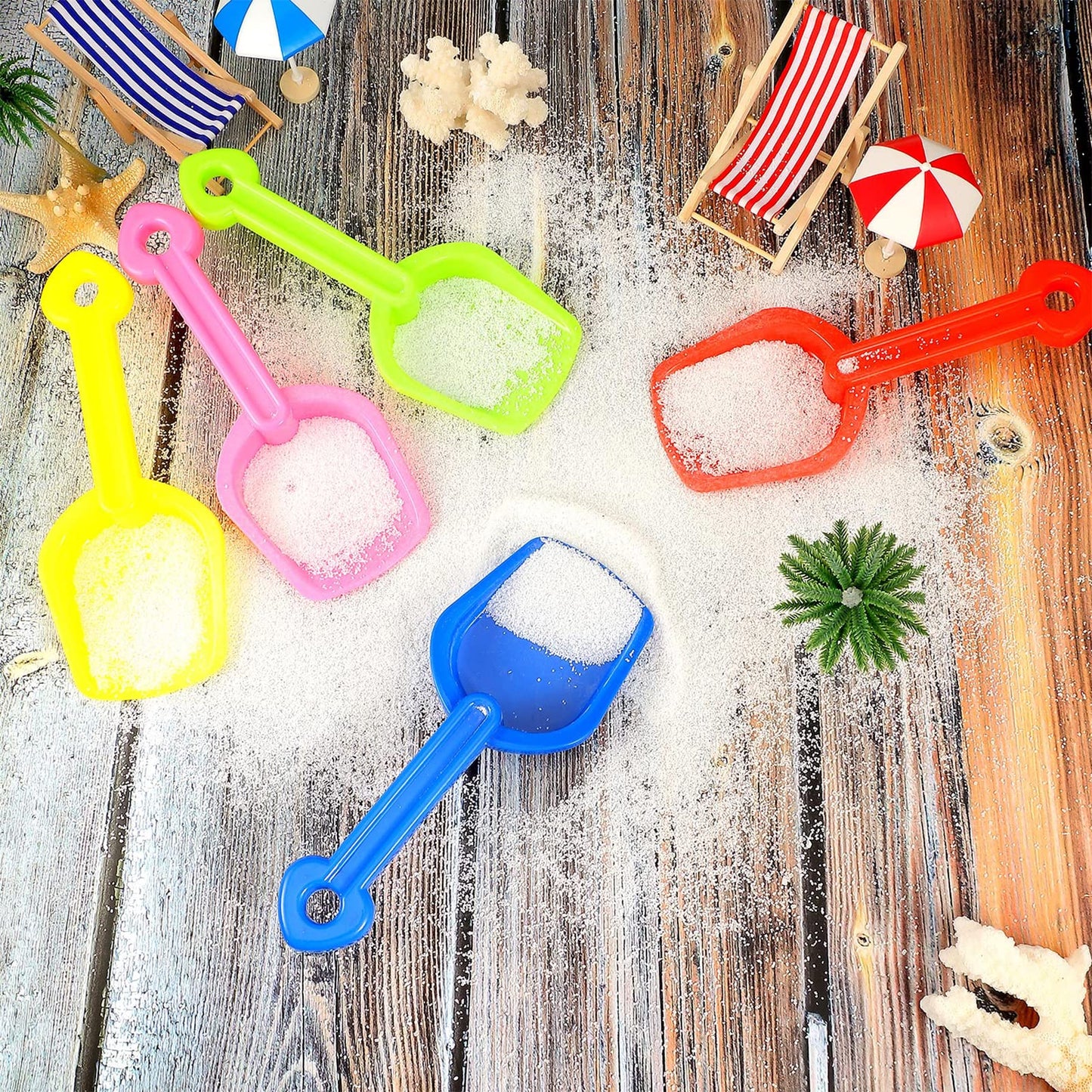 Junkin 24 Pcs 7.7 Inch Mini Plastic Sand Shovel Beach Toys Long Play Colorful Scoop Rake Sand Shovels for Beach and Garden Shove