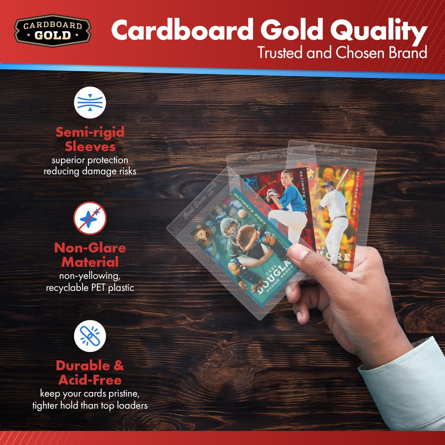 Cardboard Gold Card Saver - 100 Count Semi Rigid Trading Card Protectors, Clear, PSA-Approved, Compatible with Binders & Storage Boxes