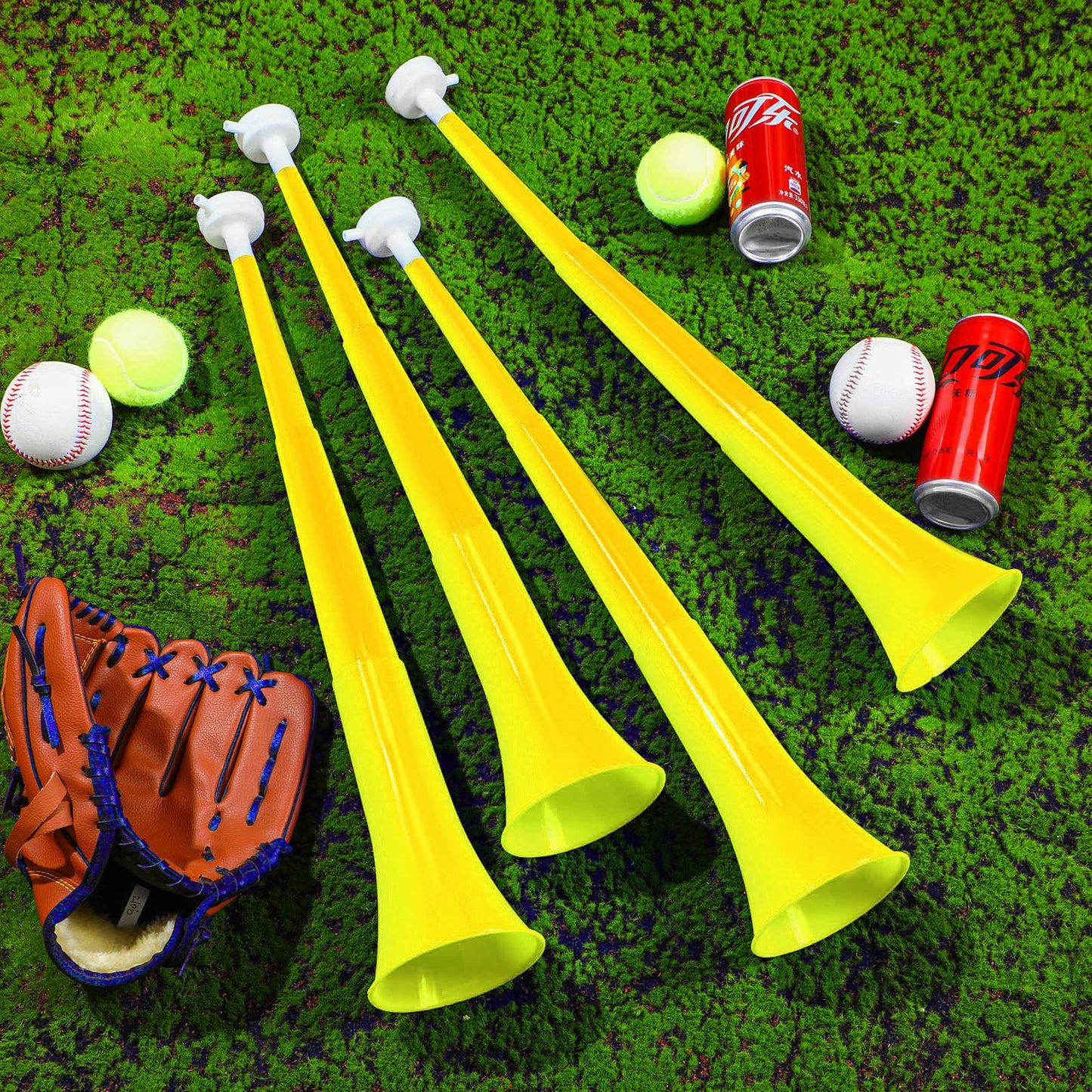 Sosation 4 Pieces Collapsible Stadium Horn 24 Inch Vuvuzela Plastic Trumpet Horn Blow Noisemakers For Sporting Events Graduation Games School Sports Party Supplies Favors Accessories(Yellow)