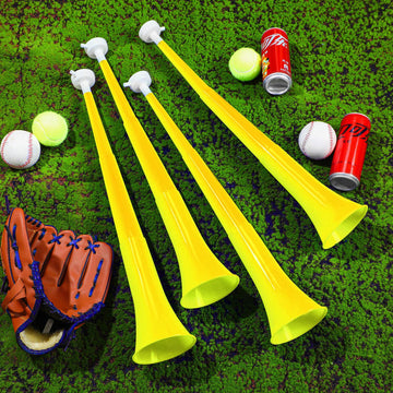 Sosation 4 Pieces Collapsible Stadium Horn 24 Inch Vuvuzela Plastic Trumpet Horn Blow Noisemakers For Sporting Events Graduation Games School Sports Party Supplies Favors Accessories(Yellow)