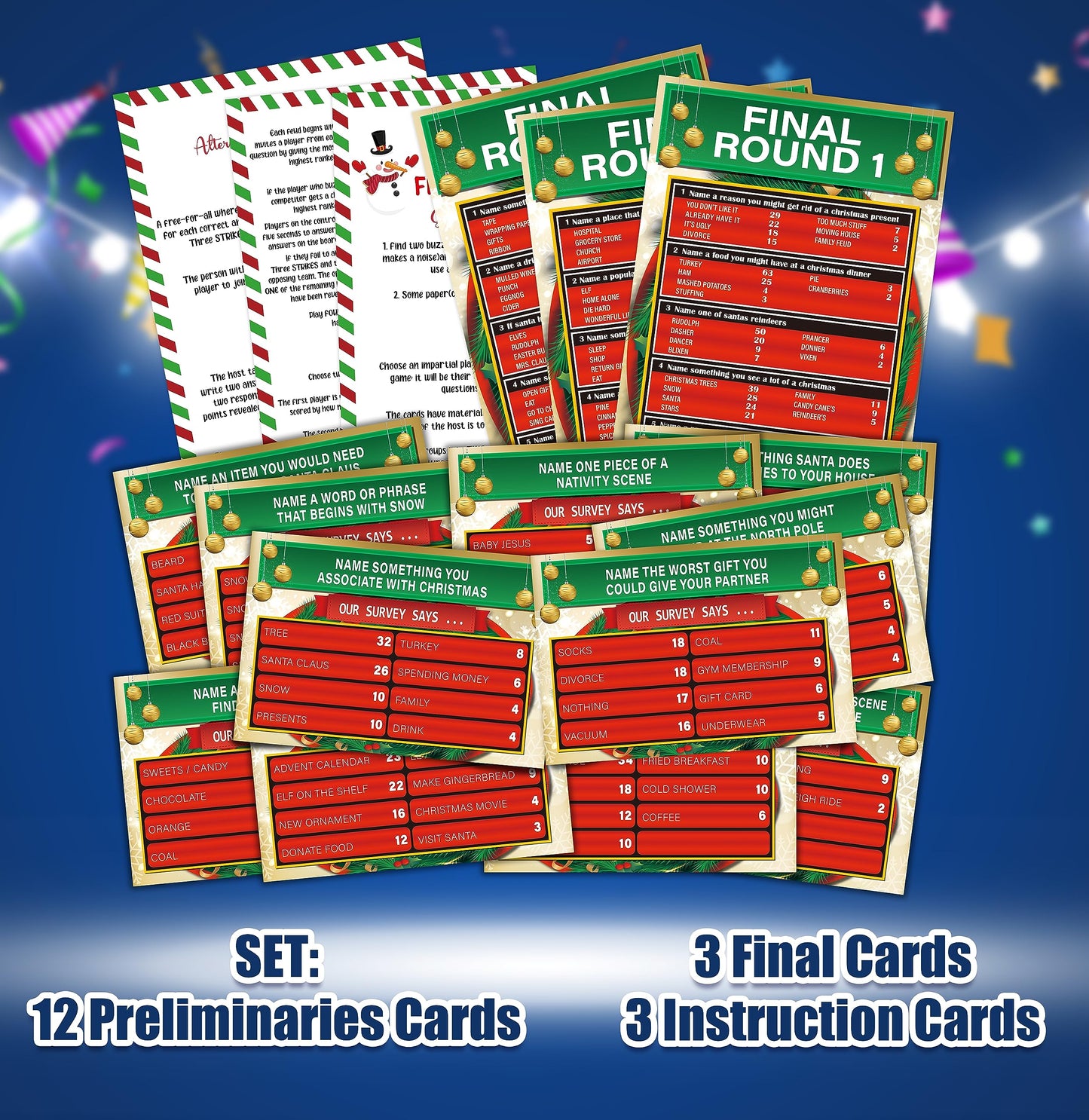 TCJIU Christmas Friendly Feud Quiz Christmas Friendly Feud Game Shower Games Trivia Games for Family Fall Winter Family Feud Style Game I7