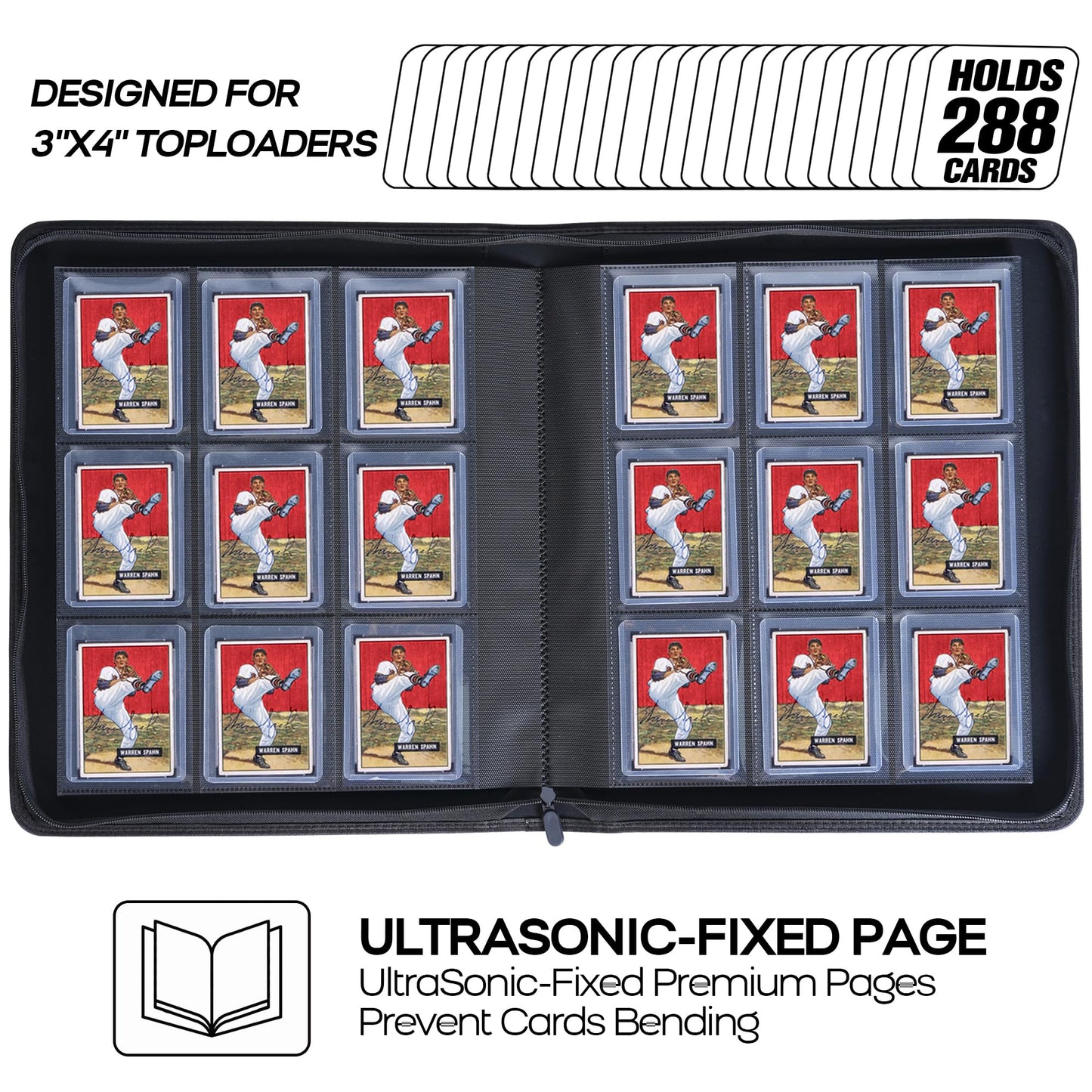 Top Loader Binder  Holds 288 Top Loaders - 9 Pocket Toploader Binder for 3 x 4 Rigid Card Holders for Trading Cards or Sports Cards  Model A - Classic White