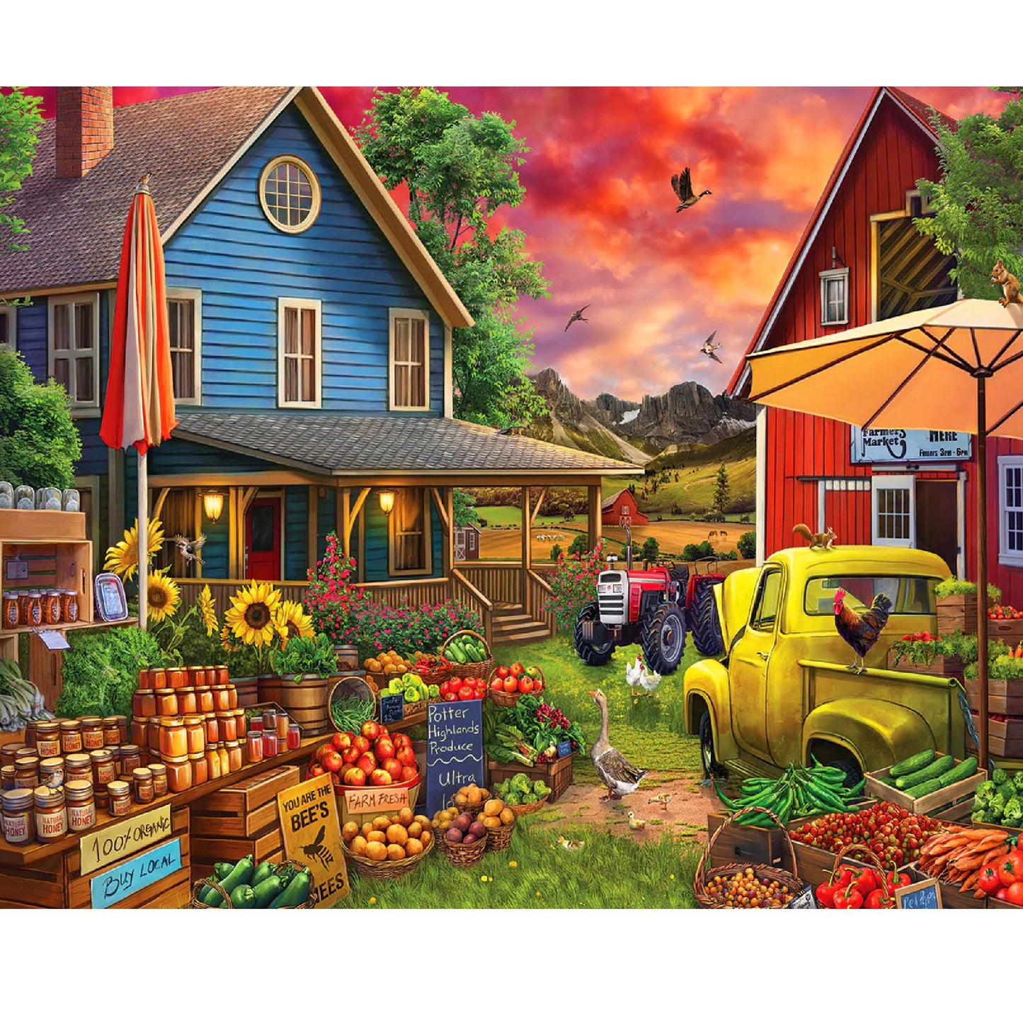 White Mountain 1000 Piece Puzzle Summer Vintage Jigsaw Puzzles for Family and Adults - Honey Farm