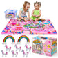 Yoya Toys Unicorn Playmat - Pretend Play Set For Kids - 8 Pcs Unicorns And Rainbows Figures - Educational Imaginative Activity Rug Toy - Floor Mat Playset Gift For Girls 3 4 5 6 7 8 Year Old Toddlers