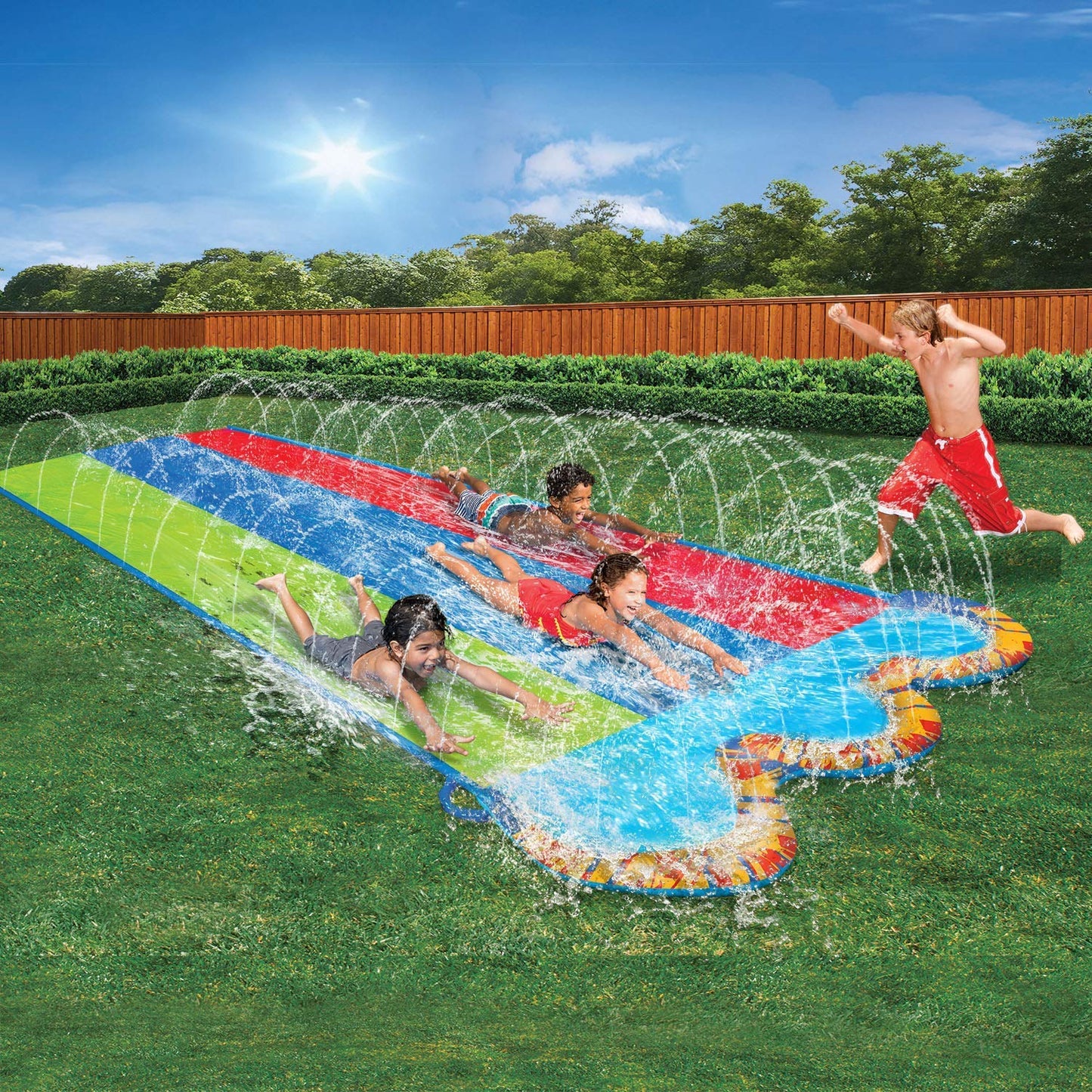 BANZAI Triple Racer 16 Ft Water Slide with 3 Bodyboards, Multicolor, Model 42329, Plastic Material