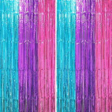 Voircoloria 2 Pack Blue Purple Pink Foil Fringe Backdrop Curtains, Tinsel Streamers Party Decorations, Fringe Backdrop, Door Shi