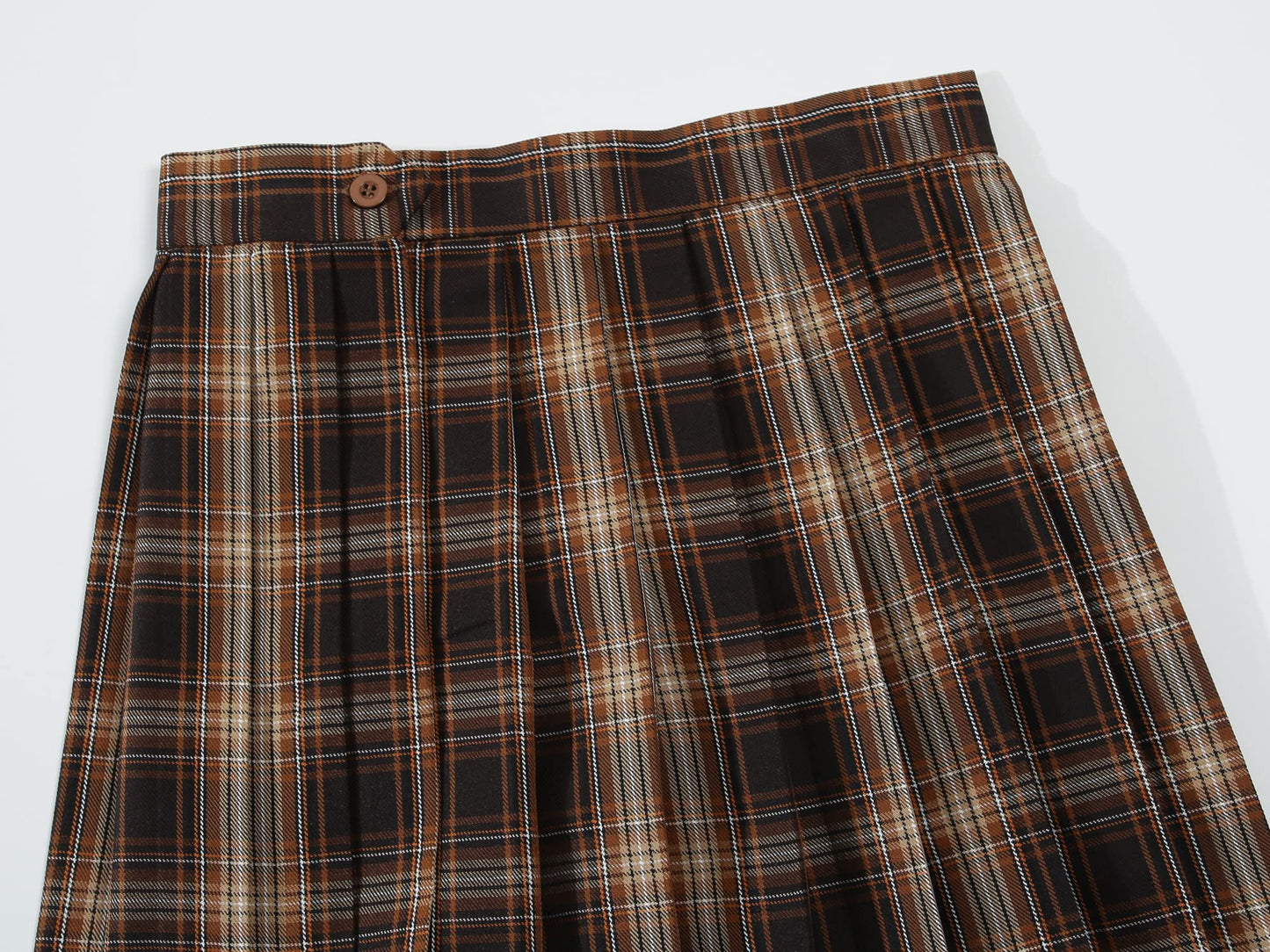 Girlss Short Pleated Plaid Costumes Skirt(Dark Brown Mixed White,Small)