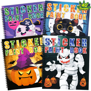 90shine 4PCS Halloween Crafts for Kids Ages 4-8 Sticker Books Gift Party Favors Create 40 Pictures