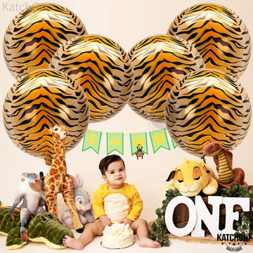 Big, Tiger Balloons For Birthday Party - 22 Inch, Pack Of 6 | Tiger Stripe Balloons For Tiger Party Decorations | Tiger Print Balloons | Tiger Decorations For Party | Tiger Birthday Decorations