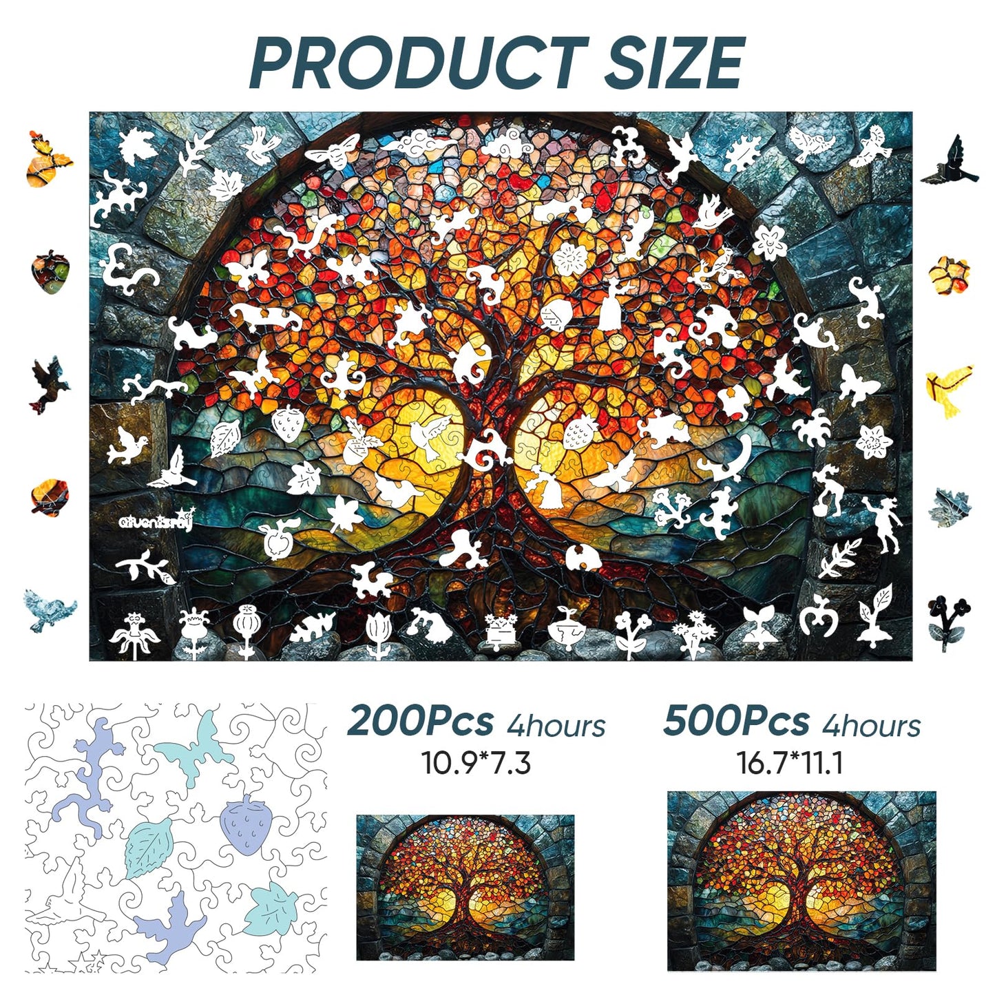 Qiuenisray Wooden Puzzles for mature-themeds  Mosaic Tree of Life Jigsaw Puzzles 200pcs Unique Shape mature-themed Puzzles  Irregular Creative Gift for Family Game (10.9 * 7.3 in)