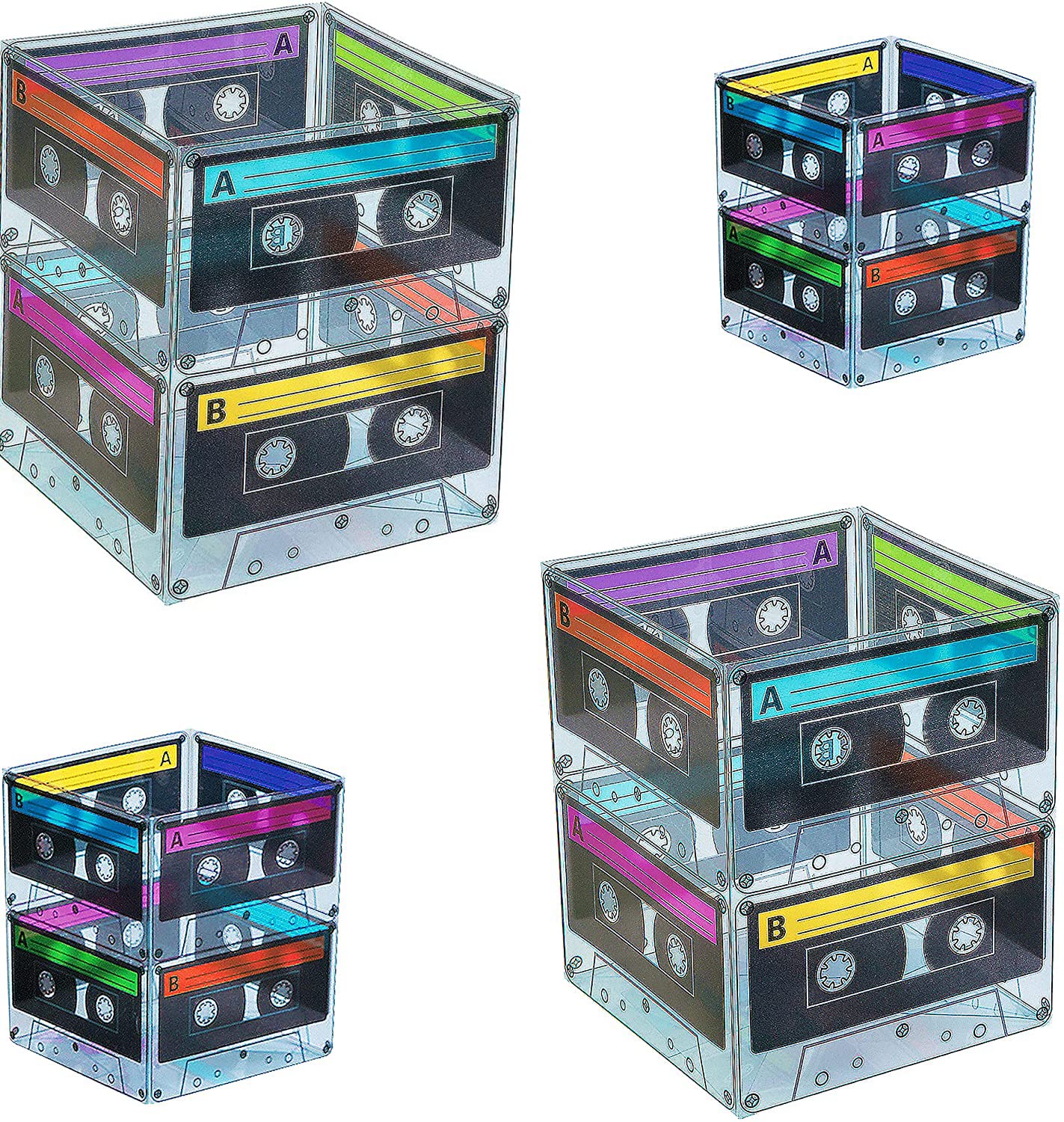 4Es Novelty Cassette Tape Bucket Centerpiece (Pack of 4) 80s Party Supplies, 90s Theme Birthday Party Decoration Cassette Tape