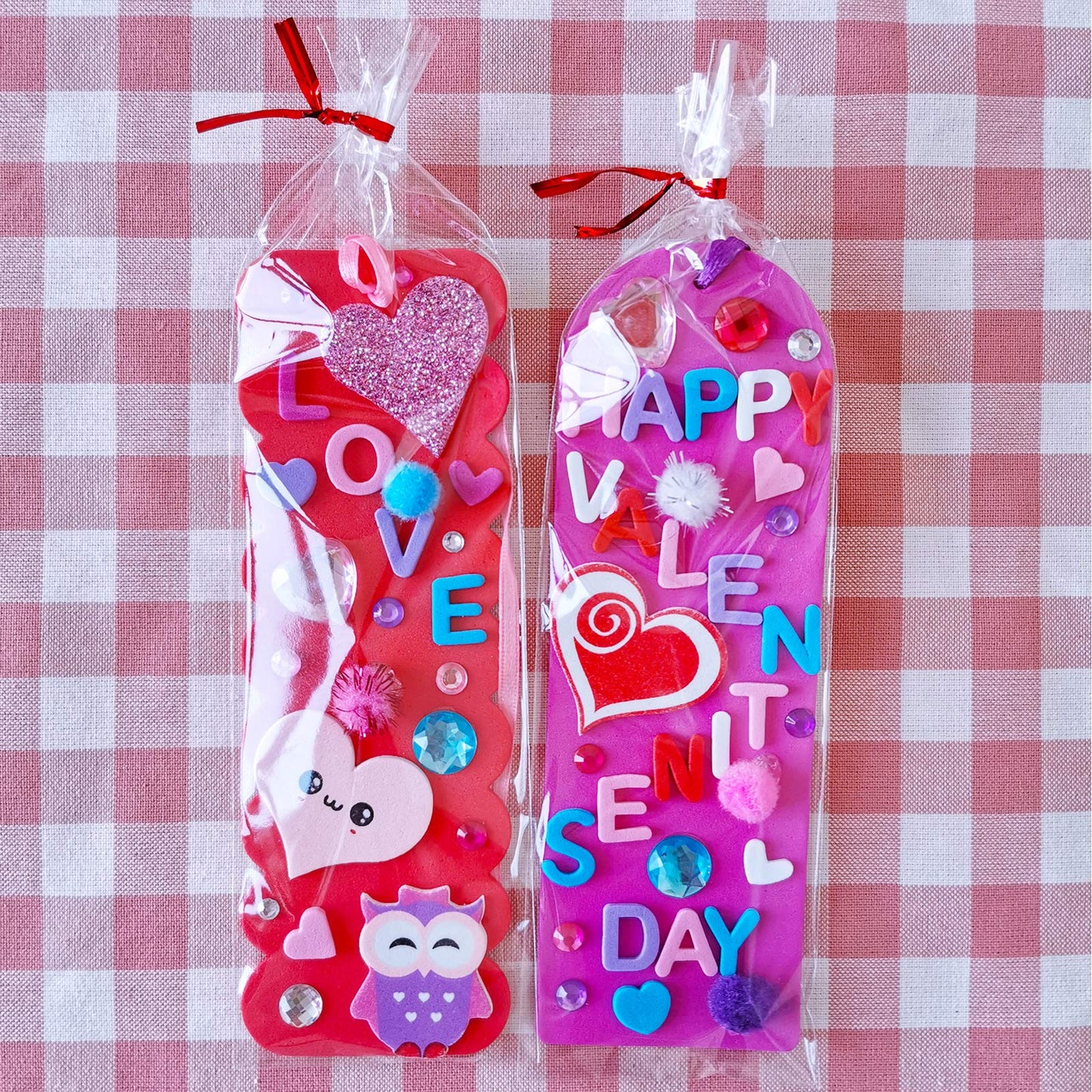 Winlyn 36 Sets Valentine Decorations DIY Bookmarks Valentine Craft Kit Blank Foam Bookmarks with Smile Face Hearts Owl Alphabets