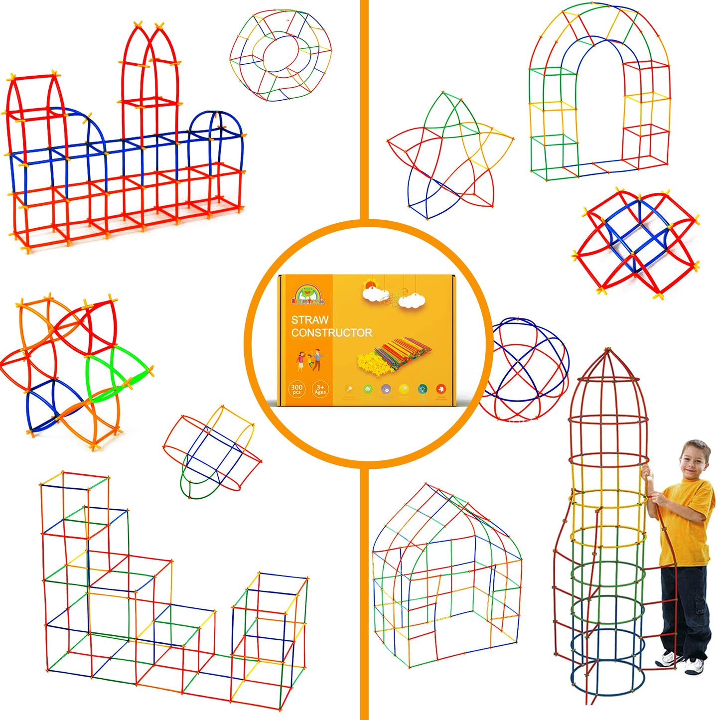 RAINBOW TOYFROG Straw Constructor Toys - 300 Pcs STEM Building Set, Multicolor, Plastic, Model 839-1 - Fun Engineering Kit for Kids