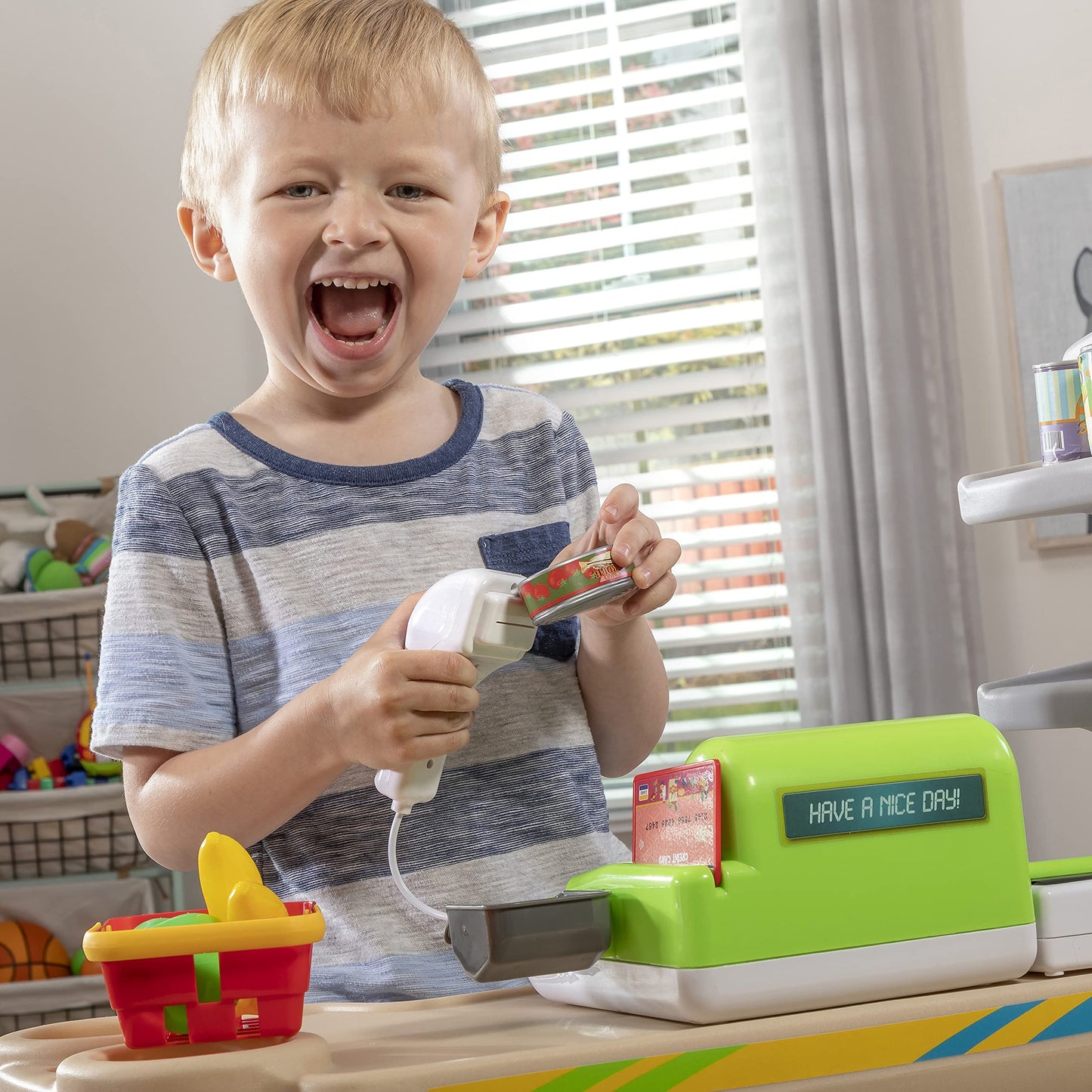 Step2 Stop & Go Market | Kids Pretend Play Store & Toll Booth with Toy Cash Register, Blue