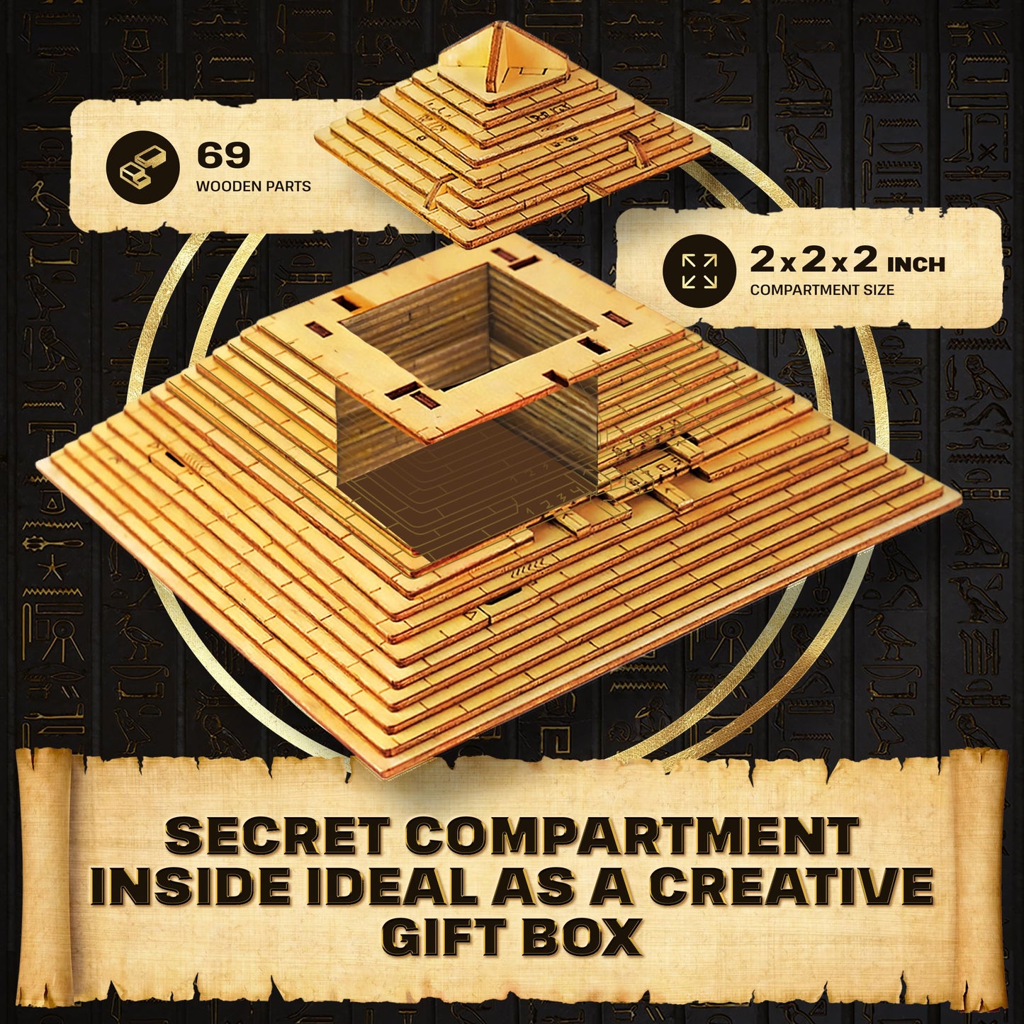 ESC WELT Quest Pyramid Puzzle Box - Escape Room in a Box - Brain Teaser Puzzle for mature-themeds & Teenagers - Puzzle Box with Hidden Compartment - 3D Puzzle for mature-themeds - Wooden Puzzle for Family Games