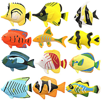 Haptime 12Pcs Tropical Fish Toys Set, Pastic Cute Sea Life Creatures Learning Educational Toy Party Favors & Christmas Gifts For Boys, Girls, Kids