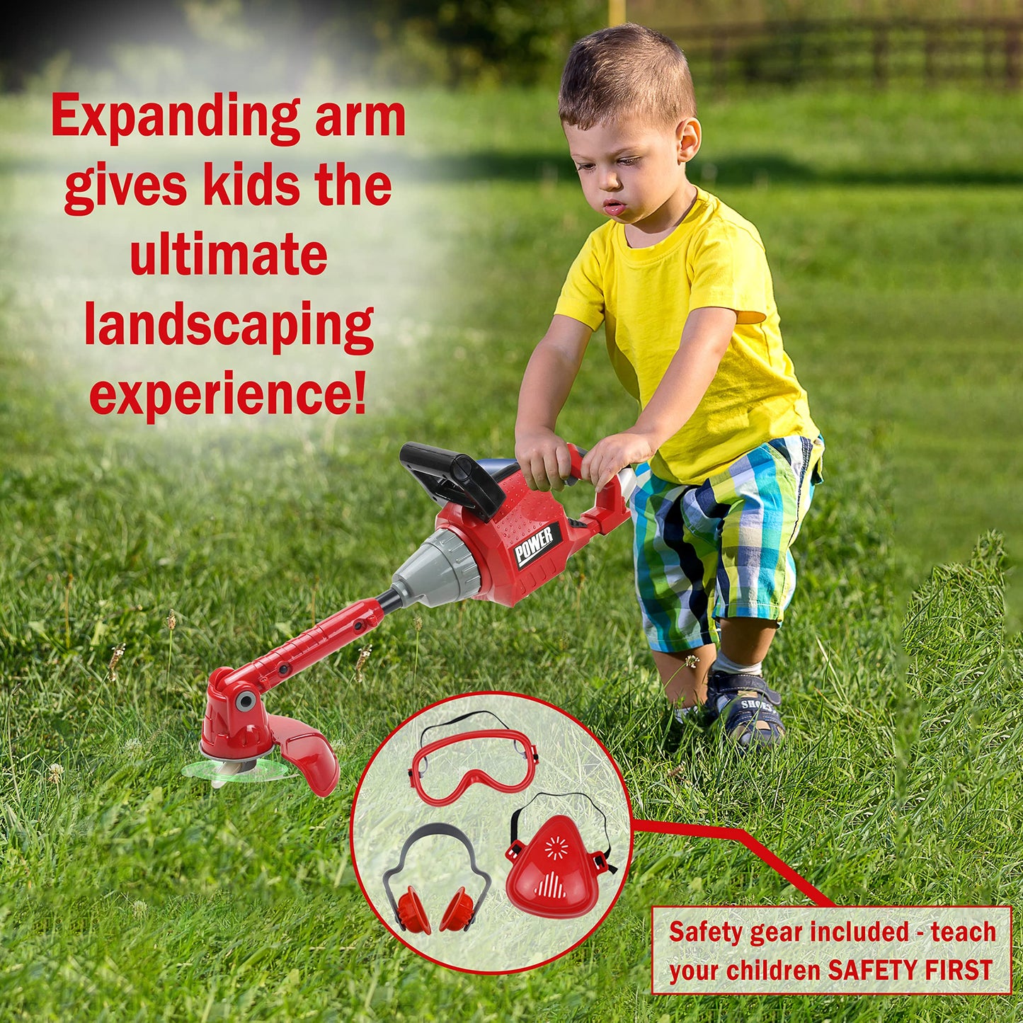 TeganPlay Kids  Trimmer Toy | Toddler Landscaping Gardening Tools and Equipments with Lights and Sounds| Includes Mask Safety Goggles and Earmuffs