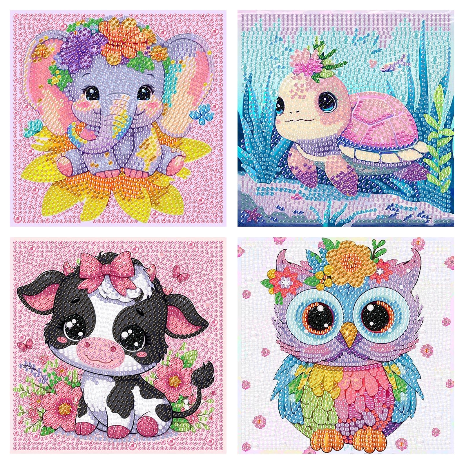 AOSGEDY 4 Pieces Cartoon Diamond Art Kits for Kids, Cute Animals DIY Diamond Art Painting for Adults Beginner, Kids Mosaic Kits