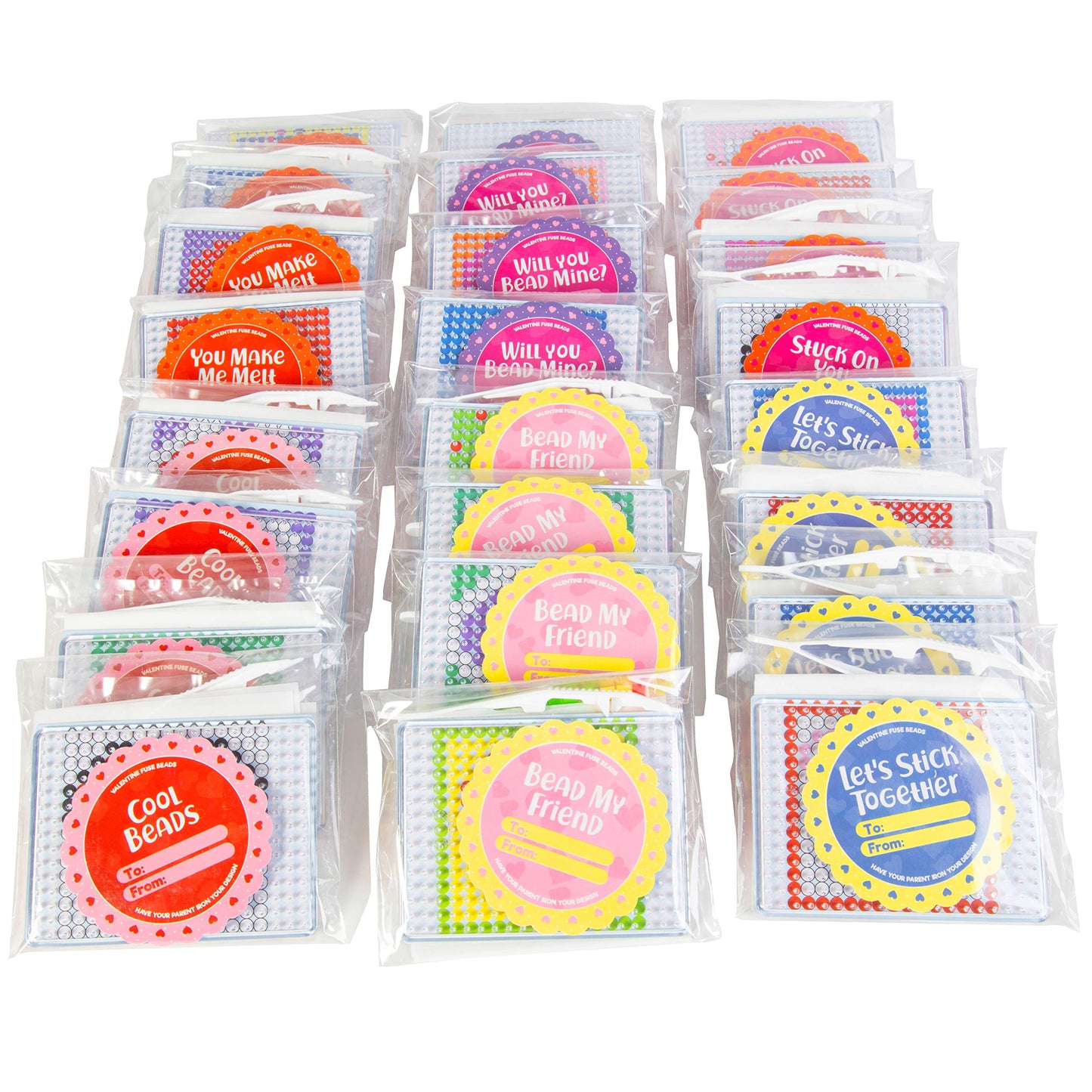 Heart Themed Fuse Bead Kits (24ct)- Perfect Goodie Bag Party Favors for Kids Birthday Party - Each Includes Pixel Art Craft Acti