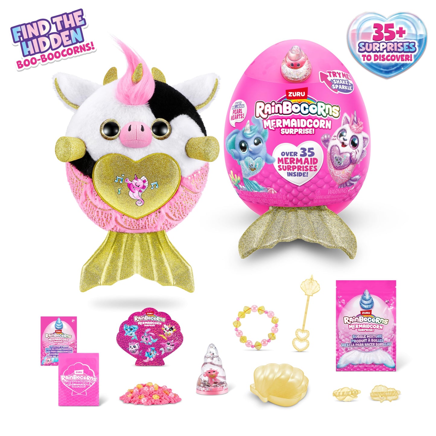 Rainbocorns Mermaidcorn (Cow) Plush Toy - Series 1, Cotton, Collectible Stuffed Animal with Surprises for Girls 3+ Up