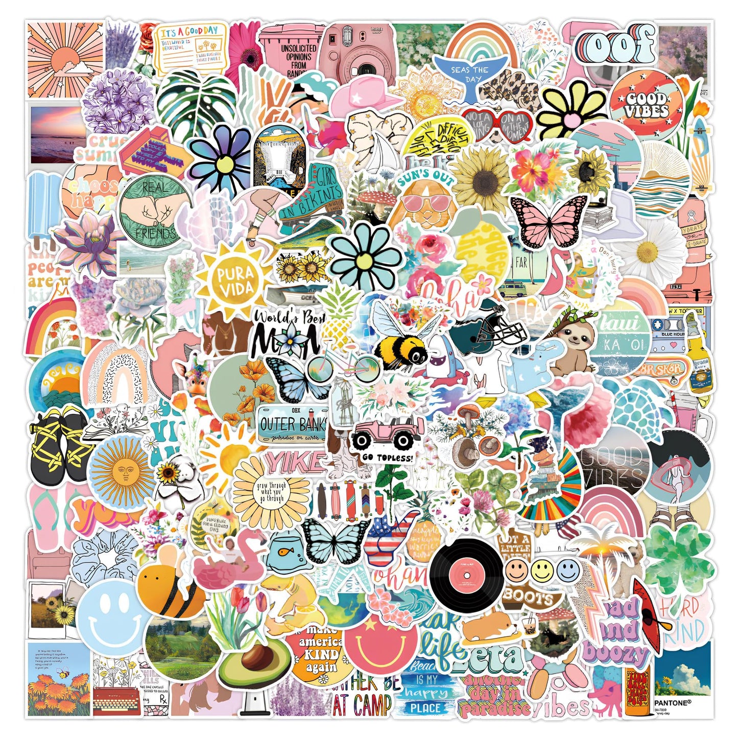 Eoaod 200Pcs Waterproof Vinyl Stickers for Kids - Colorful Aesthetic Stickers for Water Bottles, Laptops, and Skateboards