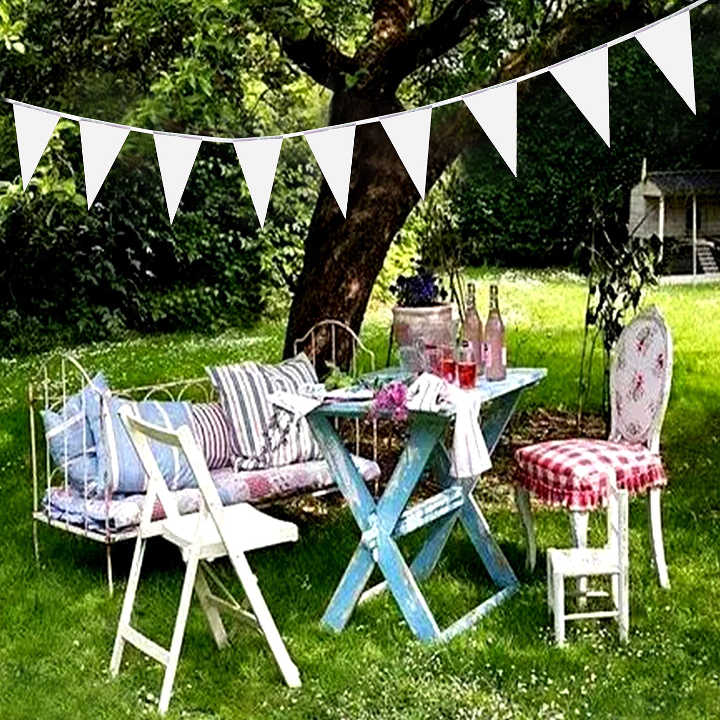 Lybutty 100 Feet White Pennant Banners Flags String Hanging Triangle Bunting Flags,Party Decorations For Grand Opening,Kids Birt