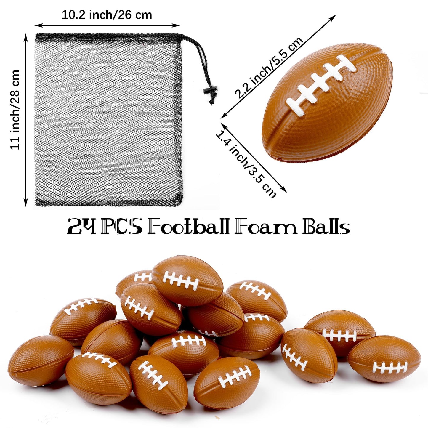 Aodaer 24 Pack Mini Football Stress Balls With Drawstring Mesh Bag Fidget Toys For Adults Soft Foam Balls For Sports Party Favor