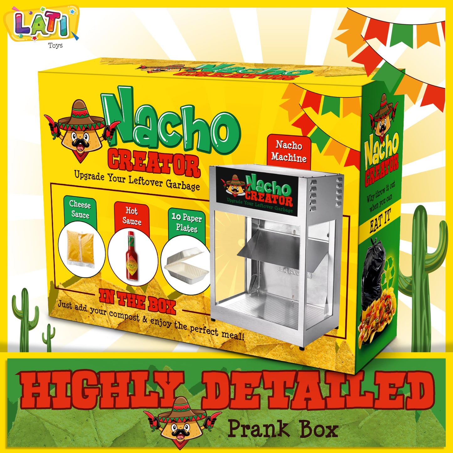 LATI TOYS Garbage to Nachos Prank Box - Wrap Your Real Gift in a Funny Gag Joke Box; Awesome Novelty for Any mature-themed or Kid! Party Silly Gift  No Contents Added