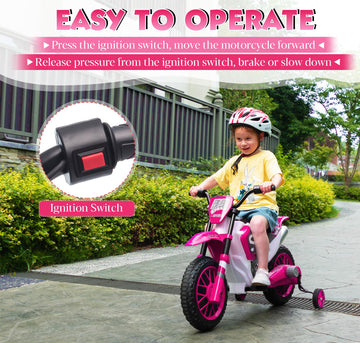 Toddler Motorcycle Kids Dirt Bike Tobbi 12 Volt Battery Powered Ride On Toys Electric Motorbike W/Training Wheels Gift For Boys Girls Aged 3+, Rose Pink