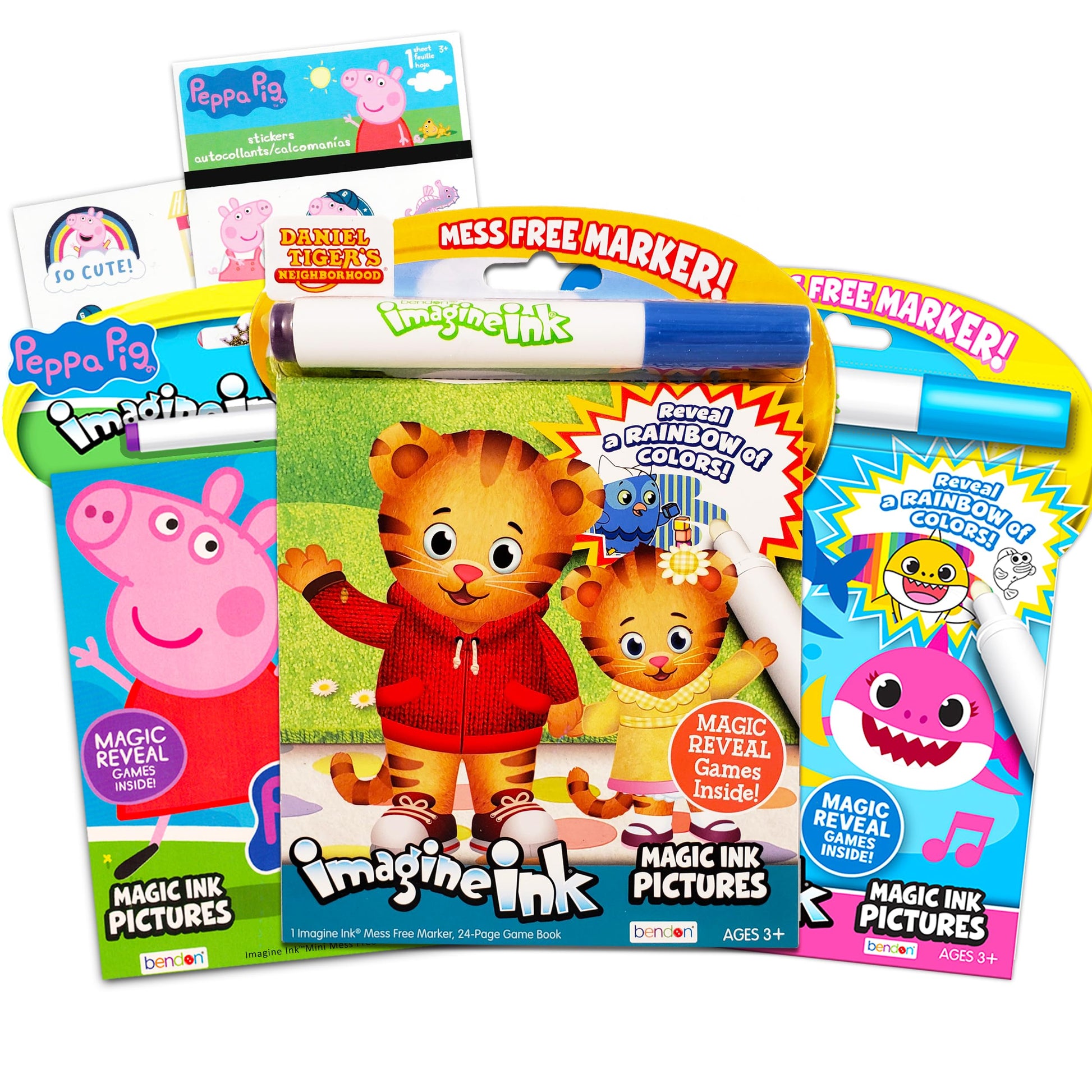 Imagine Ink Coloring Book Bundle ~ 3 Pack No Mess Magic Ink Activity Books with Daniel Tiger, Peppa Pig, and Baby Shark with Pep