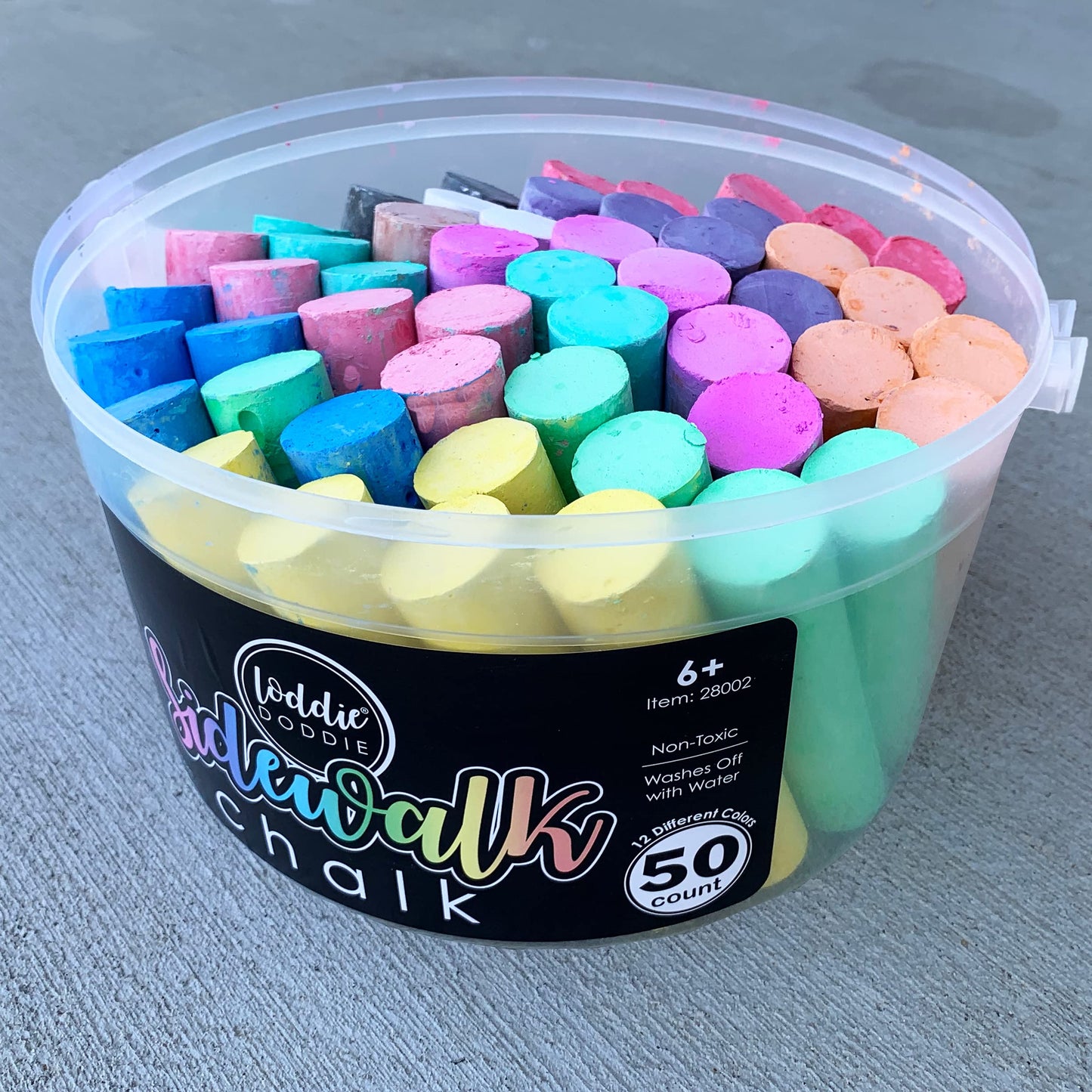 Loddie Doddie Jumbo Sidewalk Chalk - 50-Piece Multicolor Bucket - Washable, Ergonomic, Outdoor Fun for Kids