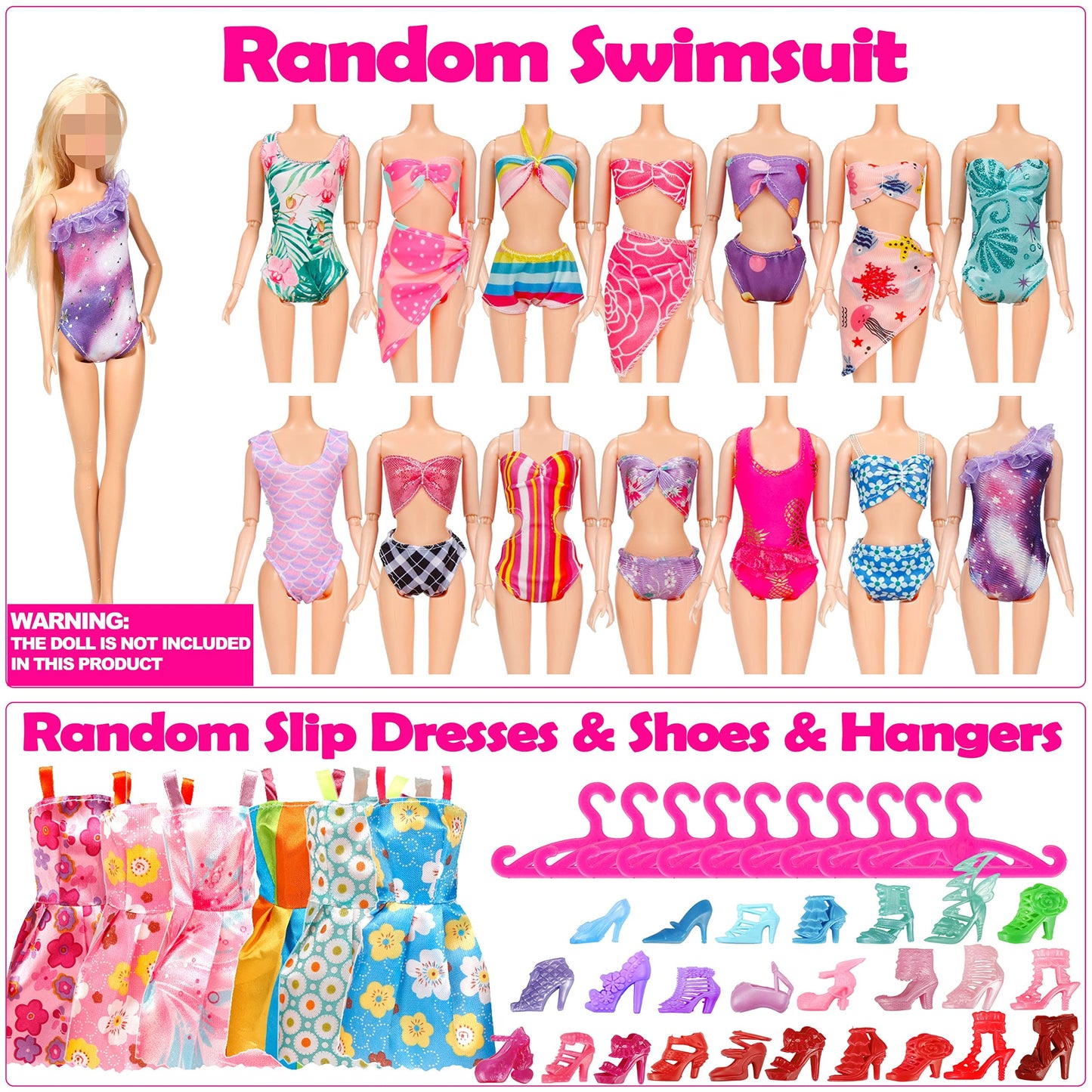 50 Pcs Doll Clothes And Accessories, 5 Wedding Gowns 5 Fashion Dresses 4 Slip Dresses 3 Tops 3 Pants 3 Bikini Swimsuits 20 Shoes