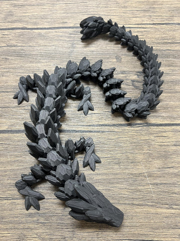 Munnygrubbers - Xl 26' Crystal Dragon Fidget Toy - Heavy Duty - 3D Printed Flexible Articulating Dragon Plastic Collectible Figurine - Surprise Egg Compatible - (Black Dragon)