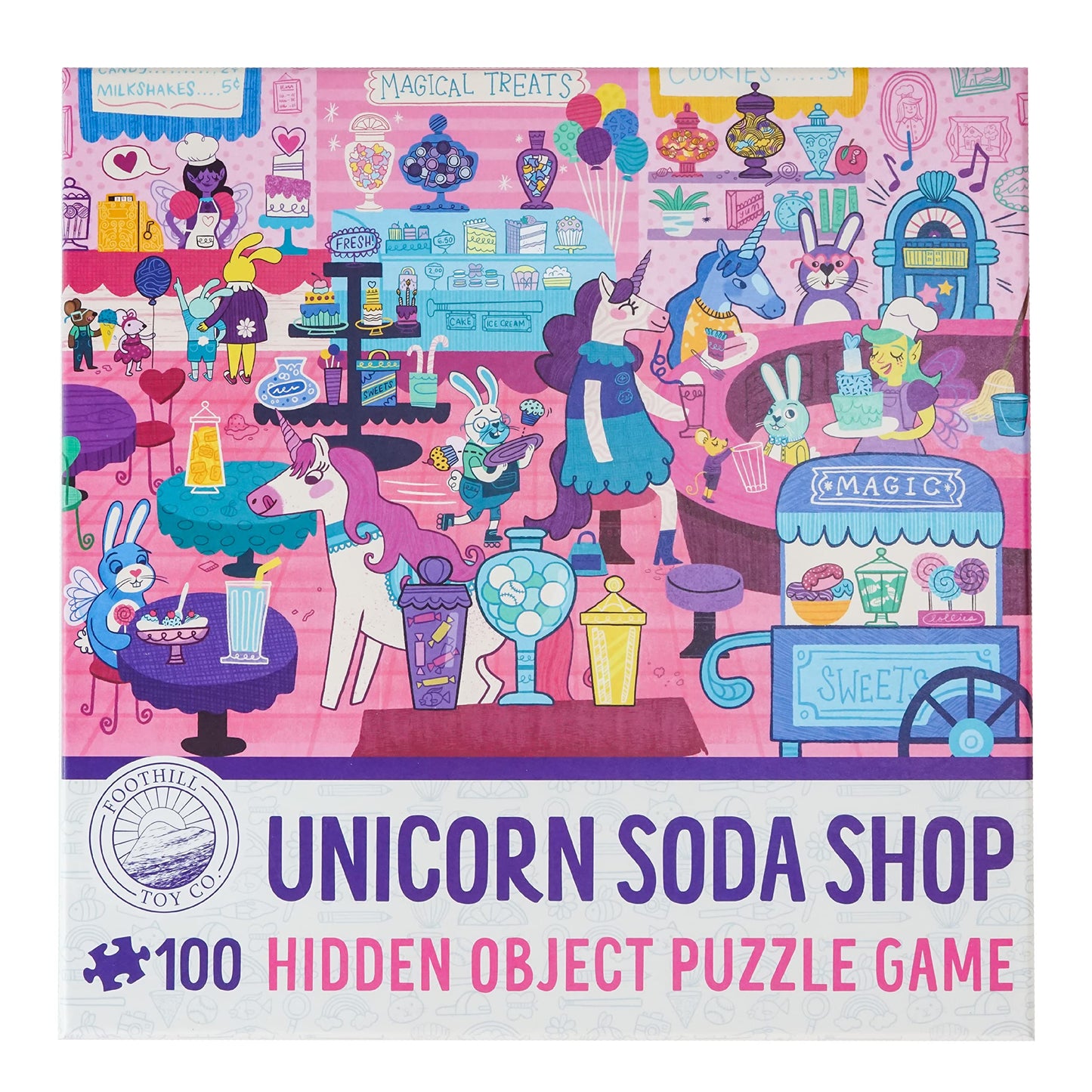 Foothill Toy Co. Childrens Jigsaw Puzzle | Unique Unicorn Art | Educational Gift For Kids 3-8, Unicorn Soda Shop - 100 Piece