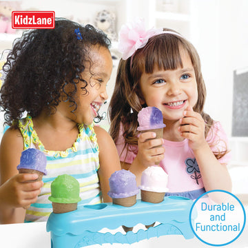 Kidzlane Ice Cream Play Set | 34 Piece Ice Cream Toy Set with Color Changing Scoops & Toppings | Pretend Play Food Toy for Kids