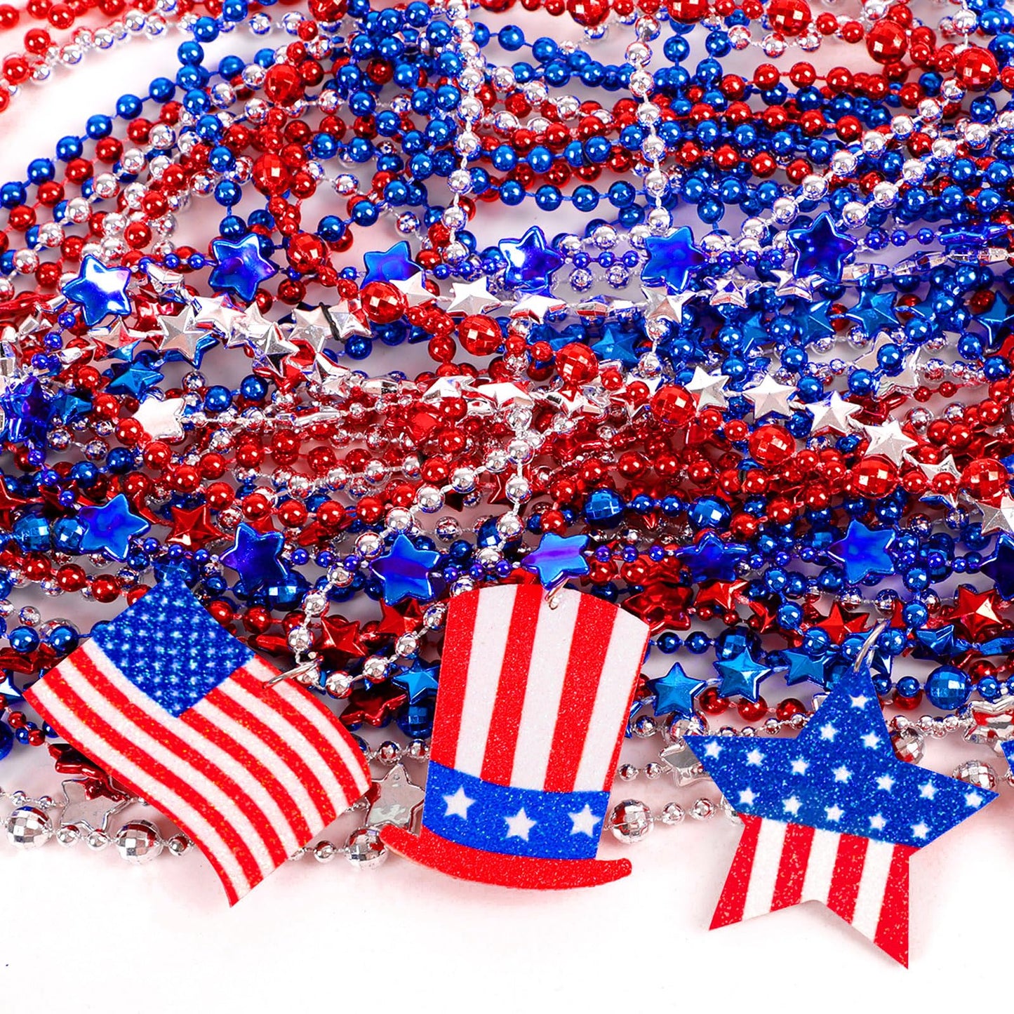 100Pcs 4Th Of July Accessories Necklaces: Blue White And Red Beads Bulk, Patriotic Party Independence Memorial Day Favors Toys D