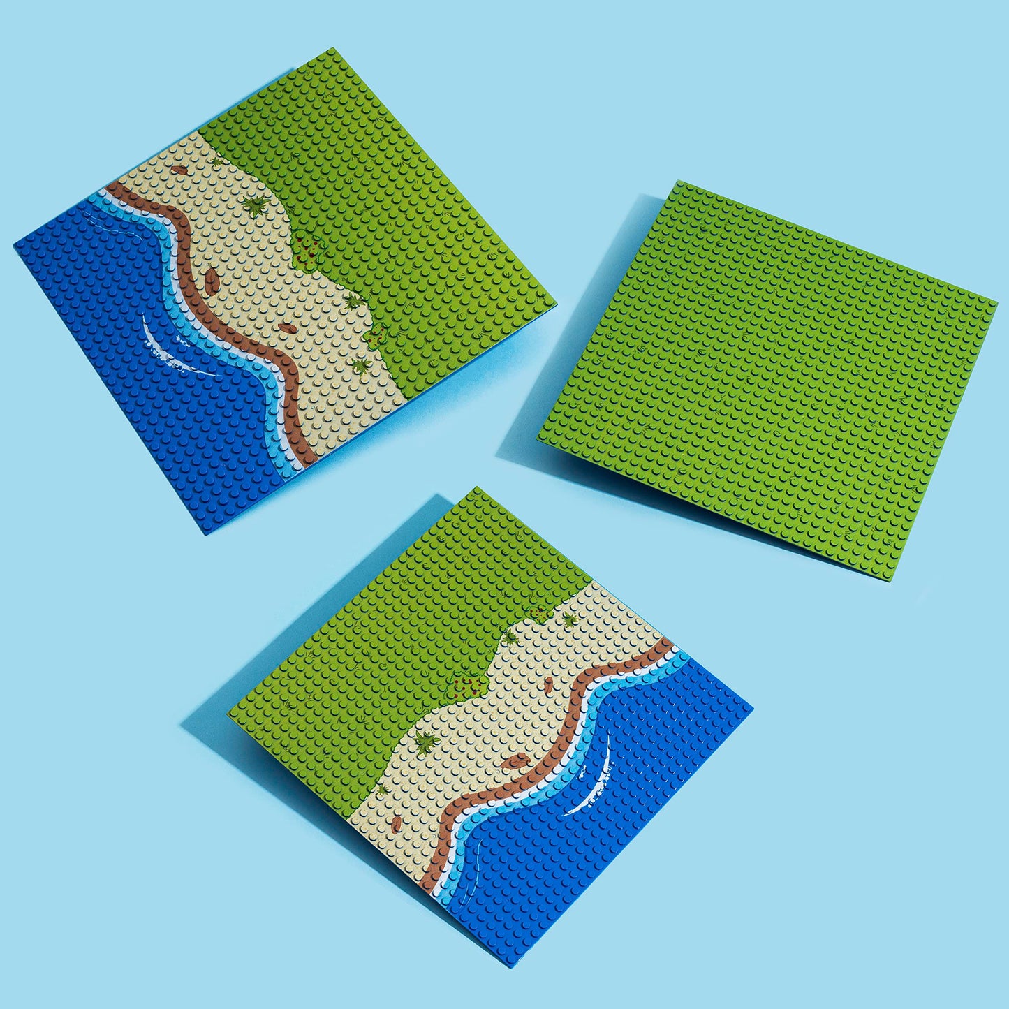 Island Building Block Base Plates Compatible With All Major Brands - 3 Pack Of Island Plates - 2 Straight & 1 Center Grass Addon To Expand You Island - 10 X 10 Inches Baseplate For Building Bricks