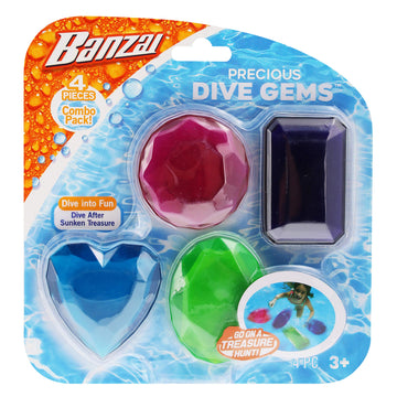Banzai Precious Dive Gems 4 Pack, Diving Toy For Water, Pool Diving Toy