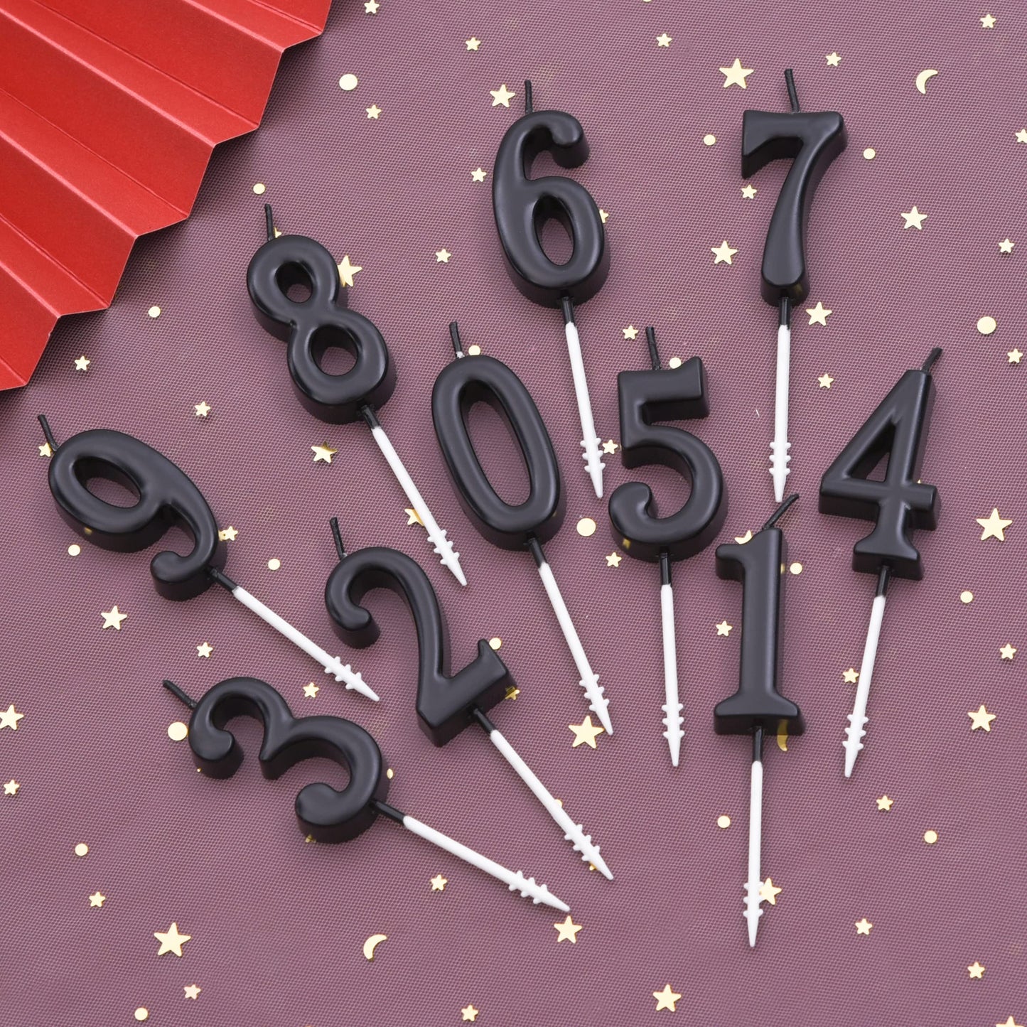 PHD CAKE 10-Pieces Black Numeral Birthday Candles, Cake Numeral Candles Number 0-9 Glitter Cake Topper Decoration for Birthday,W