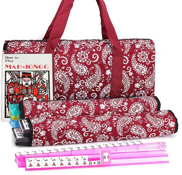 Mose Cafolo American Mahjong Game Set  Red Paisley Carrying Bag 166 enhanced White Tiles  All-in-One Color Rack/Pushers  Chips Wind Indicator  English Manual Complete Mah jongg  Mahjong Tiles Set