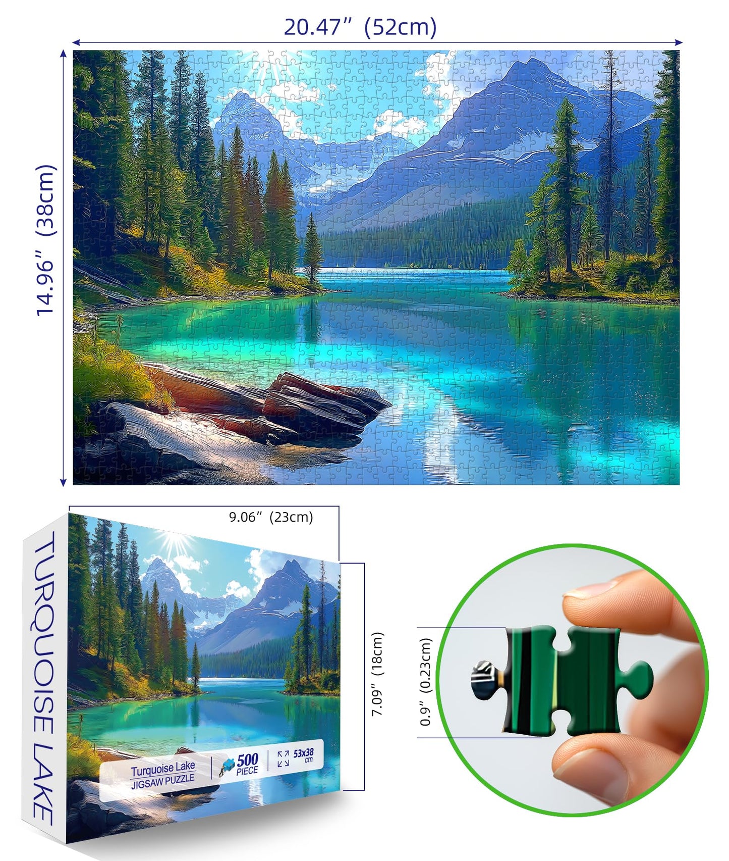 Blueforest - Turquoise Lake Landscape - 500 Piece Jigsaw Puzzle for mature-themeds Challenging Puzzle Picture Perfect for Game Nights  Kids  Teens  mature-themed  Family - Finished Puzzle Size is 21 x 15 inch