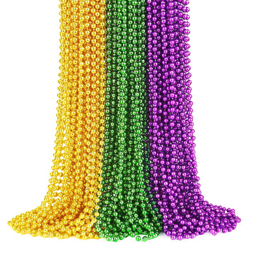 72 PCS Mardi Gras Beads Necklaces, Gold Green Purple Metallic Bead Necklaces 33    7 mm Mardi Gras Beads Necklaces Accessories B