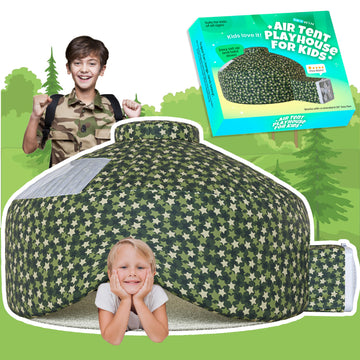 Skywin Air Tent Fort Large Camo Stars With Floor Playhouse For Kids - Inflatable Kids Fort Sets Up And Stores Away In Seconds (Fan Not Included)