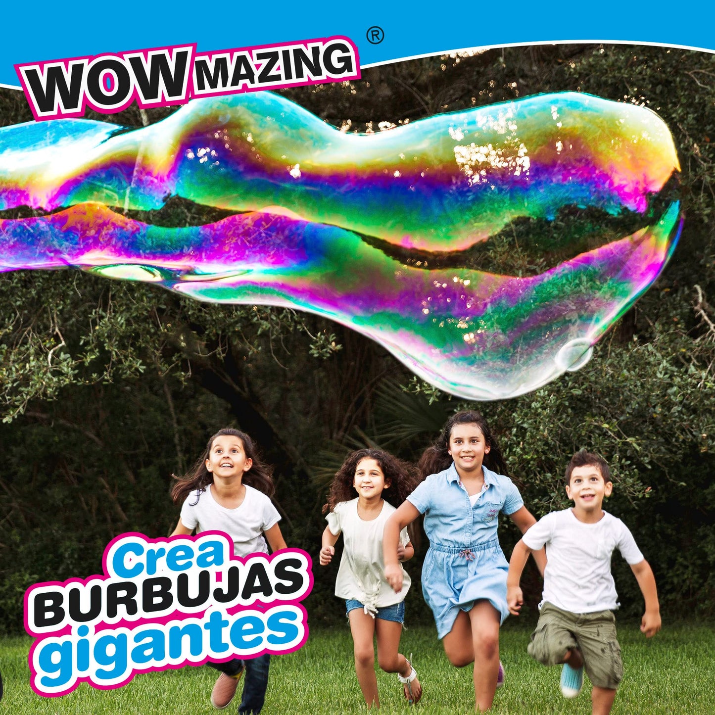 Wowmazing Giant Bubble Wands Kit: (4-Piece Set) | Incl. Wand, Big Bubble Concentrate And Tips & Trick Booklet | Outdoor Toy For